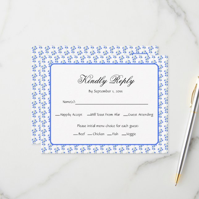 Tarjeta de RSVP de Boda de Campanillas Azules (Anverso/Reverso In Situ)