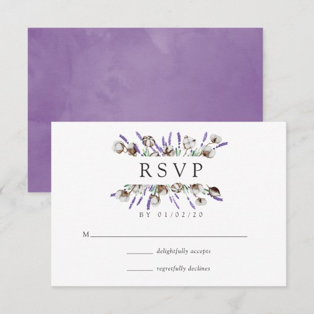 Tarjeta de RSVP de boda de campo de lavanda de alg (Anverso / Reverso)