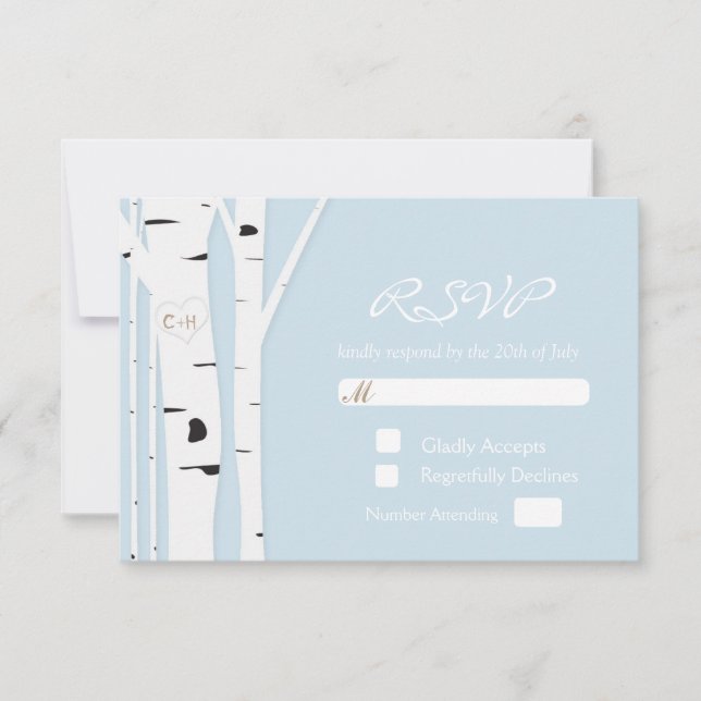 Tarjeta de RSVP de boda de corazón de árbol de abe (Anverso)