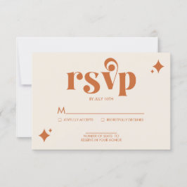 Tarjeta de RSVP de boda de crema y naranja retro m