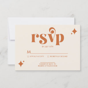 Tarjeta de RSVP de boda de crema y naranja retro m