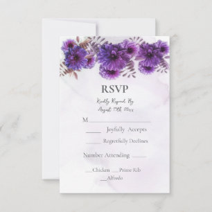 Tarjeta de RSVP de boda de Crisantemo Acuarela Púr