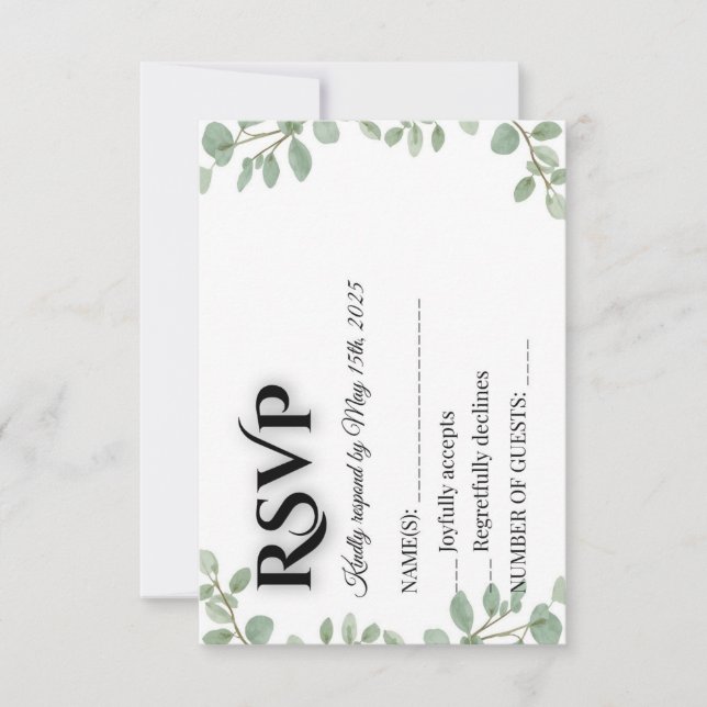 Tarjeta de RSVP de boda de eucalipto verde salvia (Anverso)