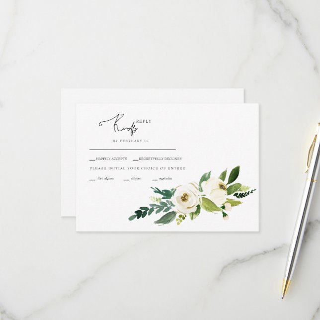 Tarjeta de RSVP de Boda de Flores Blancas (Anverso/Reverso In Situ)