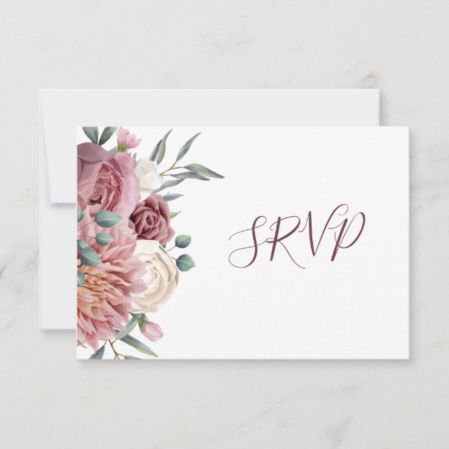 Tarjeta de RSVP de boda de flores de acuarela rosa (Anverso)