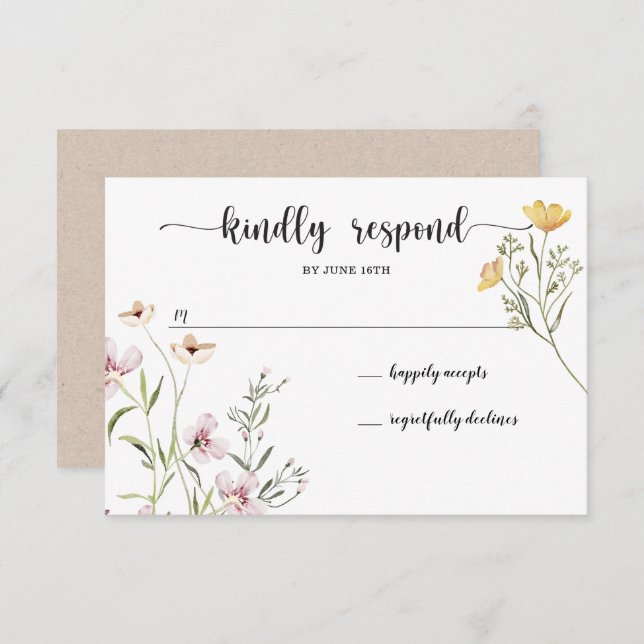 Tarjeta de RSVP de Boda de Flores Silvestres (Anverso / Reverso)