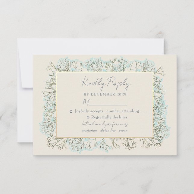 Tarjeta de RSVP de boda de flores silvestres azul  (Anverso)