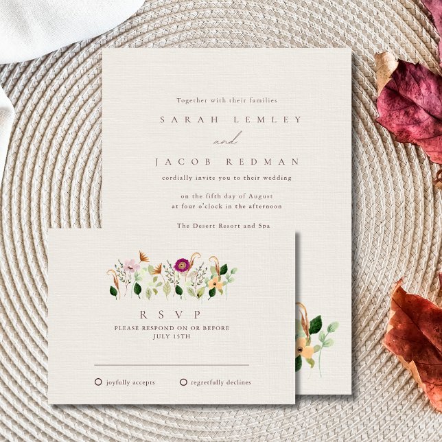 Tarjeta de RSVP de Boda de Flores Silvestres Capri (Whimsical Wildflowers Wedding RSVP Card)