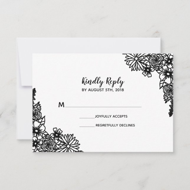 Tarjeta de RSVP de Boda de Flores Silvestres en Bl (Anverso)
