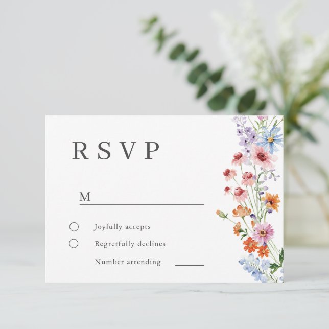 Tarjeta de RSVP de Boda de Flores Silvestres Minim (Anverso de pie)