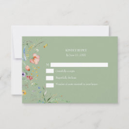 Tarjeta de RSVP de boda de flores silvestres verde