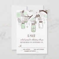 Tarjeta de RSVP de boda de frascos mason florales