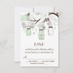 Tarjeta de RSVP de boda de frascos mason florales 
