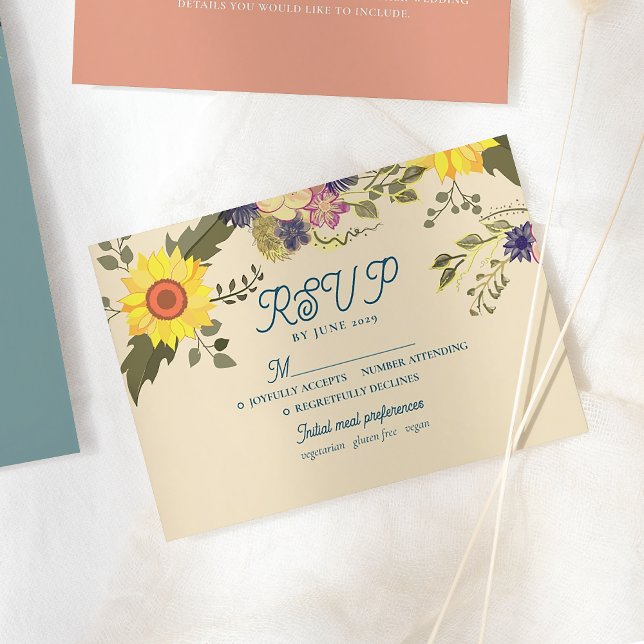 Tarjeta de RSVP de boda de girasol botánico (Subido por el creador)