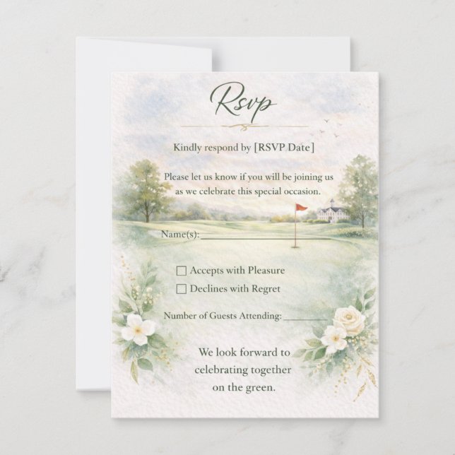 Tarjeta de RSVP de Boda de Golf | Salida Inicial p (Anverso)