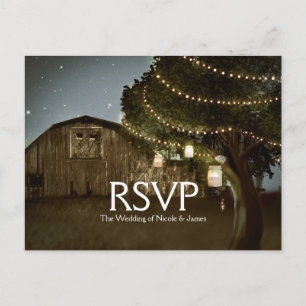 Tarjeta de RSVP de Boda de Granero Rústico y Luces