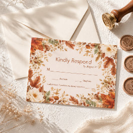 Tarjeta de RSVP de boda de hojas de otoño rústicas
