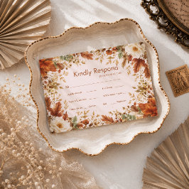 Tarjeta de RSVP de boda de hojas de otoño rústicas