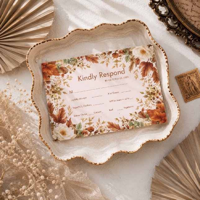 Tarjeta de RSVP de boda de hojas de otoño rústicas (Subido por el creador)