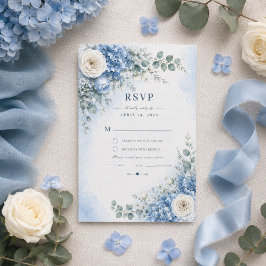 Tarjeta de RSVP de boda de Hortensia Azul