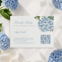Tarjeta de RSVP de Boda de Hortensia Azul Elegante