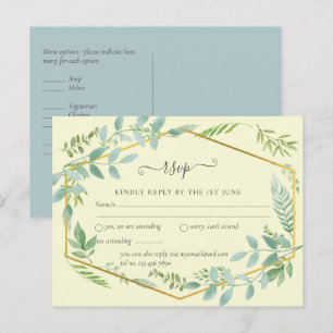 Tarjeta de RSVP de boda de jardín botánico con hoj