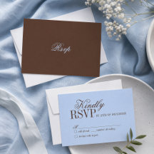 Tarjeta de RSVP de boda de lujo azul y marrón de d