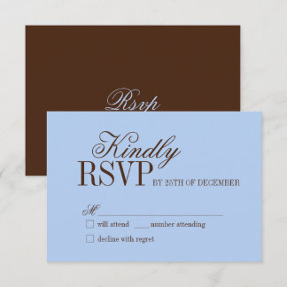 Tarjeta de RSVP de boda de lujo azul y marrón de d