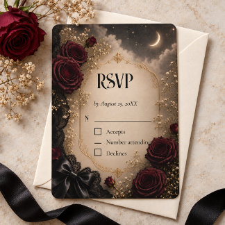 Tarjeta de RSVP de boda de luna gótica rosa de Bor