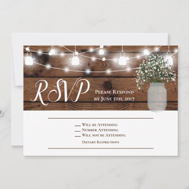 Tarjeta de RSVP de boda de madera de bebé aliento  (Anverso)