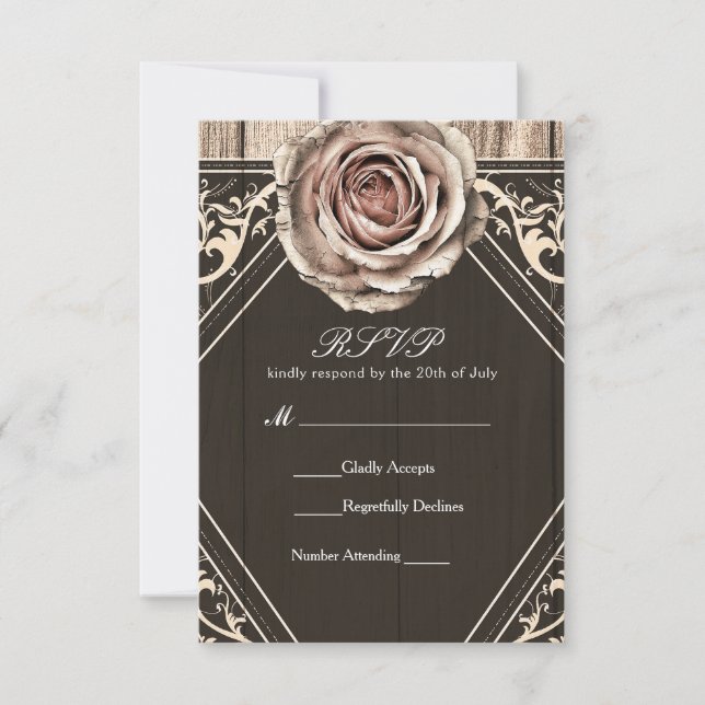 Tarjeta de RSVP de boda de madera ligera elegante  (Anverso)