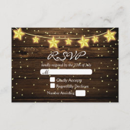 Tarjeta de RSVP de Boda de Madera Rústica con Luce