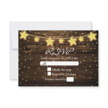 Tarjeta de RSVP de Boda de Madera Rústica con Luce
