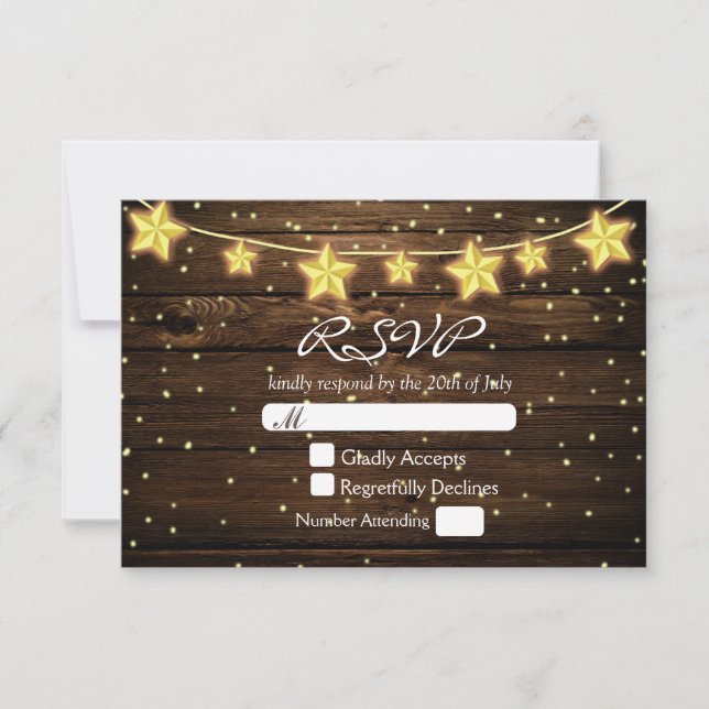 Tarjeta de RSVP de Boda de Madera Rústica con Luce (Anverso)