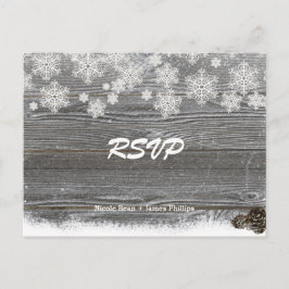 Tarjeta de RSVP de boda de Madera Rústica y Copos