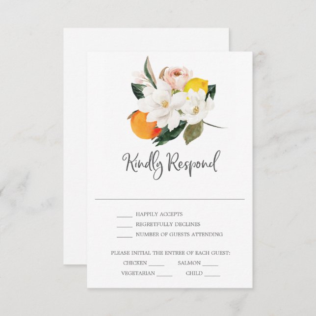 Tarjeta de RSVP de Boda de Magnolia y Cítricos (Anverso / Reverso)