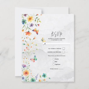 Tarjeta de RSVP de Boda de Mariposa Floral Acuarel