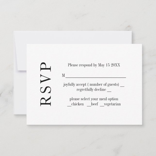 Tarjeta de RSVP de Boda de Minimalismo Moderno (Anverso)
