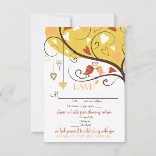 Tarjeta de RSVP de Boda de Pájaros de Amor Otoñale