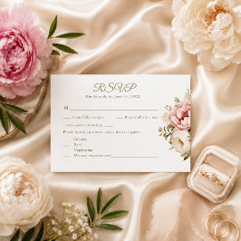 Tarjeta de RSVP de Boda de Peonía Blush y Marfil