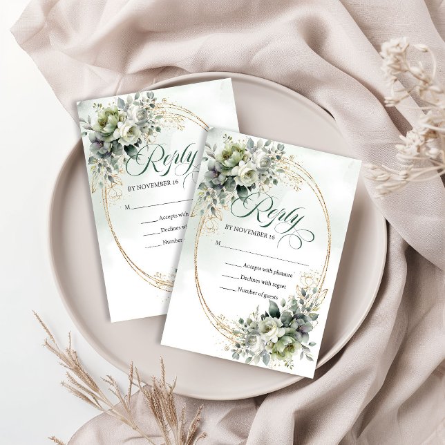 Tarjeta de RSVP de boda de polvo verde botánico (Botanical Dusty Green Wedding RSVP Card)