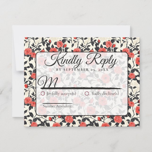Tarjeta de RSVP de boda de primavera con flor de r (Anverso)