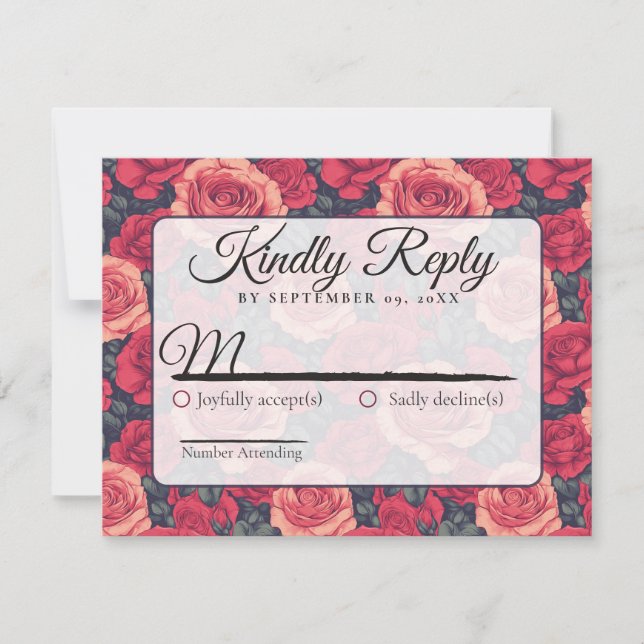 Tarjeta de RSVP de boda de rosa floral linda (Anverso)