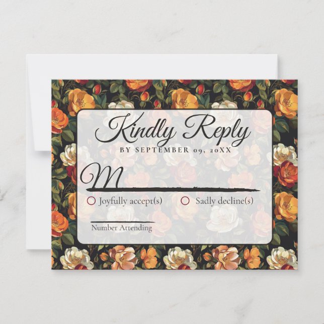 Tarjeta de RSVP de boda de rosa rústica floral gen (Anverso)