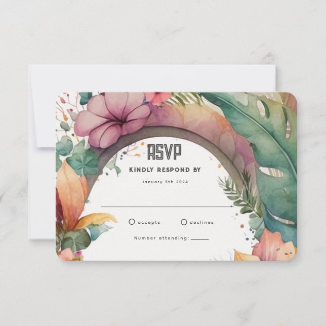 Tarjeta de RSVP de Boda de Verano en Jardín con Ar (Anverso)