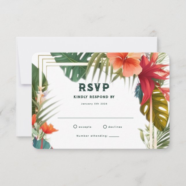 Tarjeta de RSVP de boda de verano en ubicación de  (Anverso)