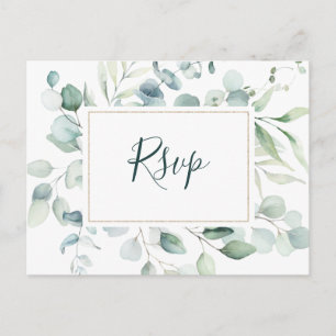Tarjeta de RSVP de boda de verde dorado eucalipto 