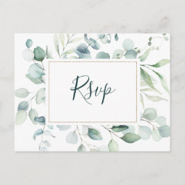 Tarjeta de RSVP de boda de verde dorado eucalipto