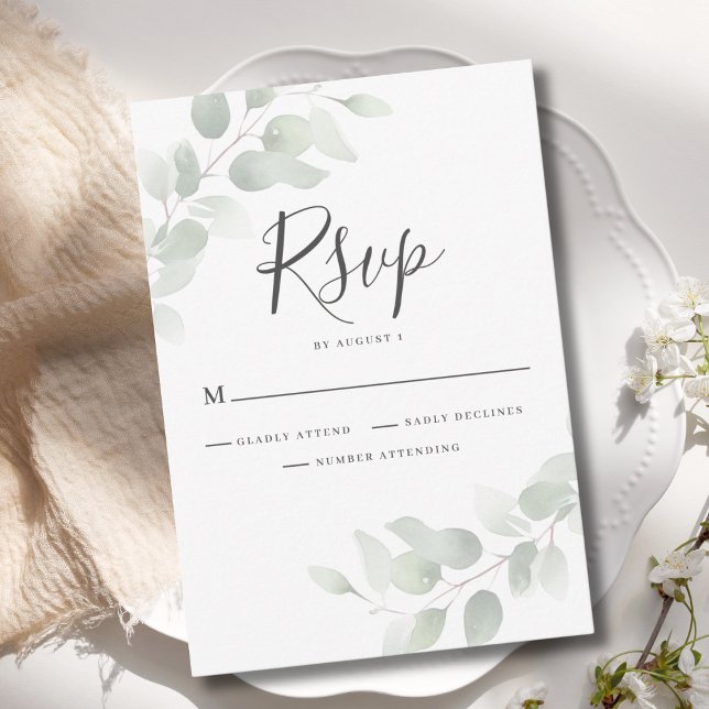 Tarjeta de RSVP de boda de verde elegante eucalipt (Subido por el creador)