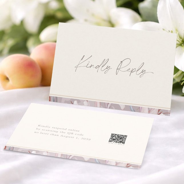 Tarjeta de RSVP de boda Elegant Lily con código QR (Subido por el creador)